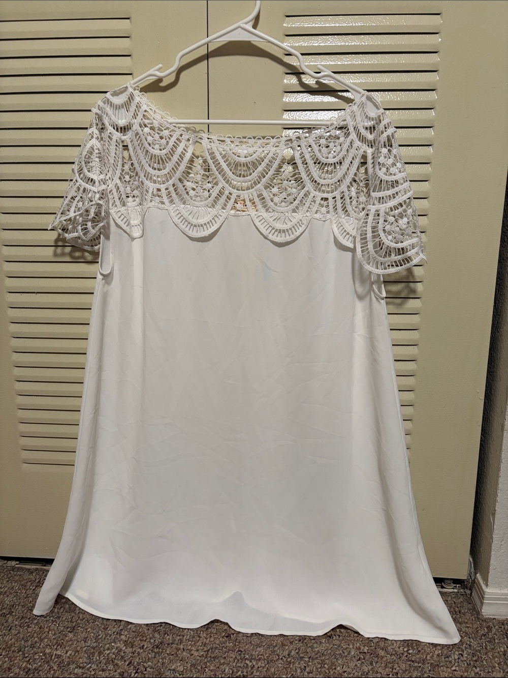 BiBi Sample Dress White Off-Shoulder Crochet Yoke Dress